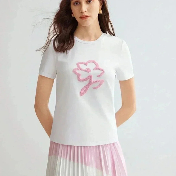 WHITE CASUAL WOMEN'S T-SHIRT WITH FLORAL PATTERN - Picture 5 of 5